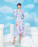 Wila-Lively Hydrangea Dress วินเทจ ลูกคุณหนู สุดหรู ไปงาน ทำงาน ลายดอกไฮเดรนเยีย ซ่อนแมว