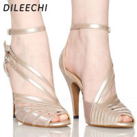 DILEECHI Spot ขายส่งยอดนิยมสีเทาสีดำ PU ผู้หญิงรองเท้าเต้นรำแบบละตินรองเท้าส้นสูง8.5ซม. 10ซม. Salsa Party รองเท้าเต้นรำสแควร์