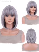 Synthetic Wig Short Platinum Blonde Ombre Wavy Wig Dark Roots with Bangs for Women Shoulder Length Natural Looking Daily Use [ Hot sell ] Toy Center 2