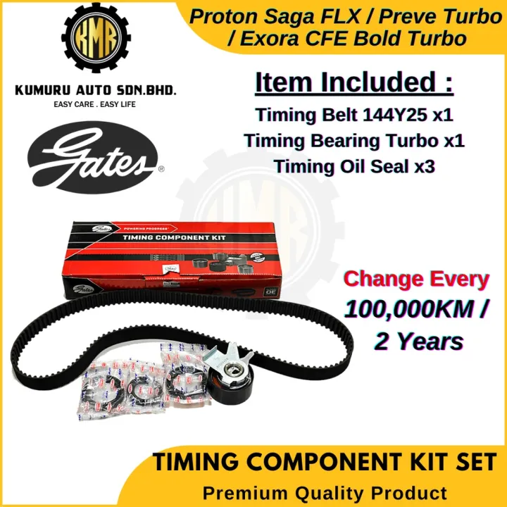 [ 1Set ] 100,000KM 144Y25 Gates Timing Belt Kit Set Timing Bearing Oil