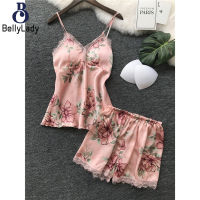 2pcs Women Ladies Pajamas Set Comfortable Soft Tops+shorts Satin Silk Lace Stitching V Neck Sexy Lingerie Sleepwear Homewear【fast】