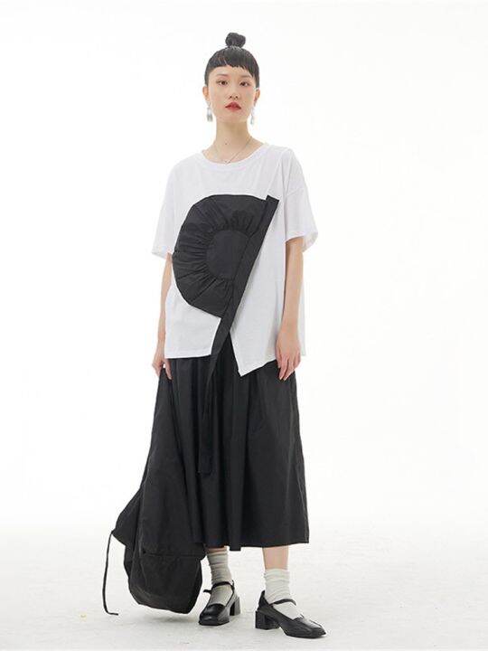 xitao-skirt-fashion-irregular-pleated-goddess-fan-women-black-skirt