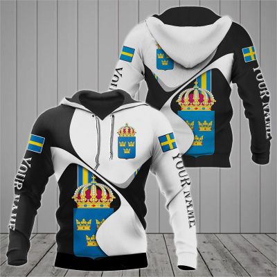 Sweden Flag and Emblem Pattern Hoodies For Male Loose Mens Fashion Sweatshirts Boy Casual Clothing Oversized Streetwear