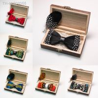 ☒ EASTEPIC Handmade Feather Bow Tie Brooch Wooden Box Set Mens Exquisite Accessories for Wedding Party Birthday Gift Necktie