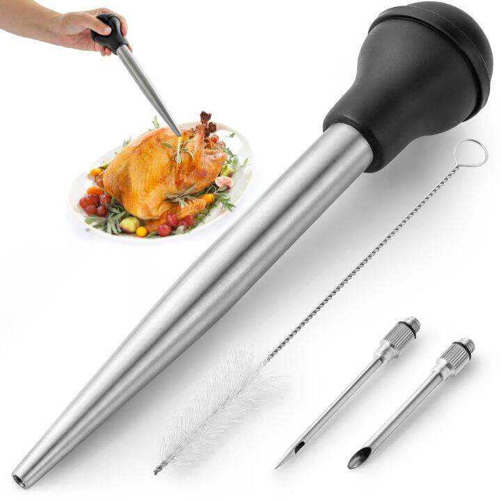 Includes 2 Detachable Needles Turkey Baster Syringe Kitchen Stainless