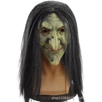 Anime Old Witch Ghost Latex Mask With Long Hair Adult Horror Halloween Masks Adult Cosplay Props Masque