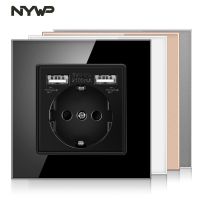 NYWP EU power socket  plug with 2.1a 16A USB charging port  glass panel  Russian Spanish power socket