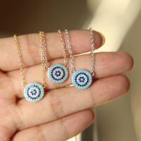 2023 New 925 Sterling Silver Evil Eye Hamsa White Blue AAA Cz Womens Lucky Eye Cz Pendant Necklaces Cute Girls Fashion Jewelry