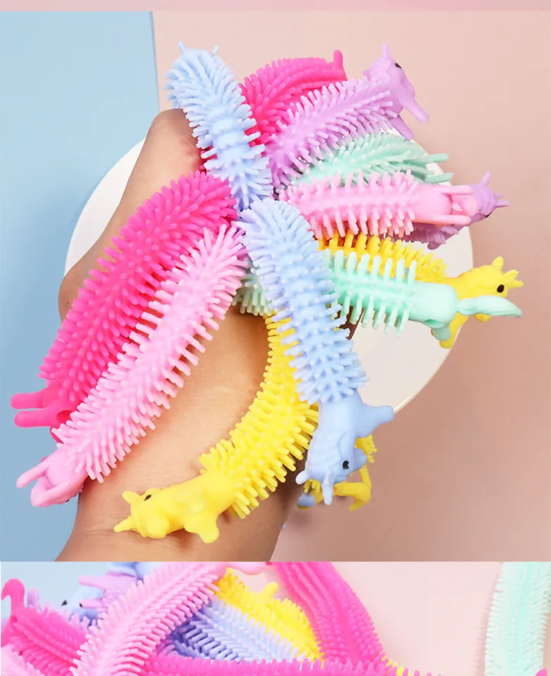 12PCS Funny Unicorn Pull Worm Noodle Fidget Toys Stretch String TPR Rope  Anti Stress Toys String Stress Relief Autism Vent Toy