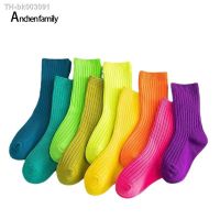 ๑∏✙ 3 Pairs Autumn Winter Kids Solid Candy Color Sport Socks Children Socks Soft Double Needle Cotton Tube Socks Kids Socks