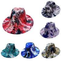 [COD] European and mens womens hat tie-dye woolen big eaves felt ink painting sun visor