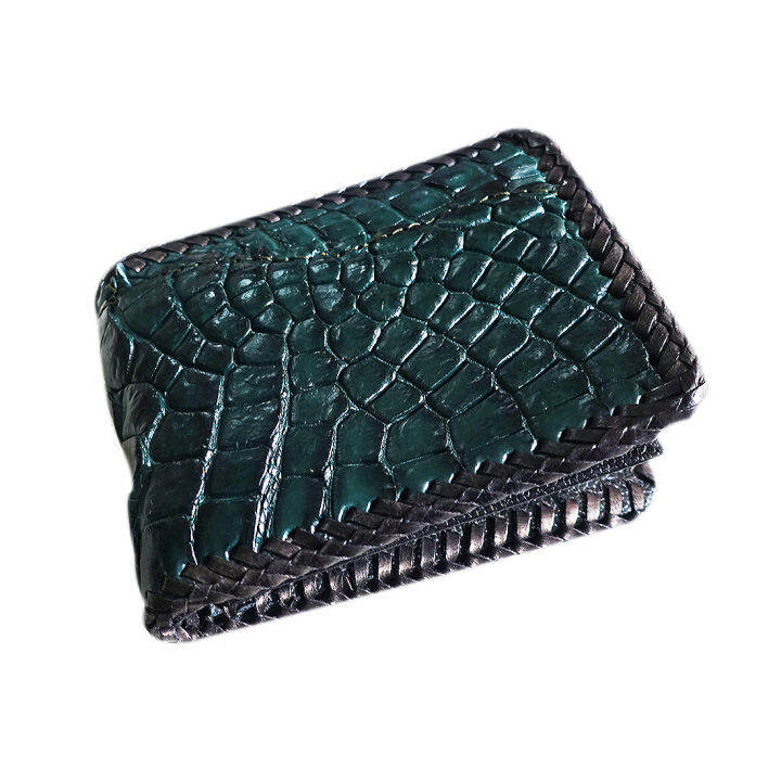 you-link-best-seller-pay-at-home-crocodile-genuine-leather-dark-green-หนังจระเข้แท้ๆ-สีเขียว-มรกต-กระเป๋าสตางค์-2-พับ-หนังจระเข้เเท้สีเขียวเข็มสดใส