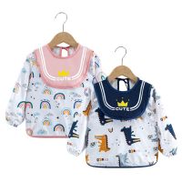 Waterproof Baby Bibs Long Sleeve Cute Cartoon Drawing Apron Kids Toddler Feeding Bib Pocket Art Smock For Boy Girl Burp Cloth Aprons