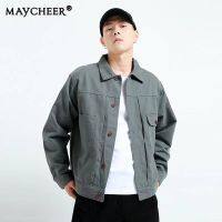 MAYCHEER แจ็กเก็ตสีทึบผู้ชาย,แจ็คเก็ตทรงหลวมใส่ได้ทั้งเสื้อคลุมฤดูใบไม้ร่วงและฤดูใบไม้ผลิแจ็คเก็ตนักบินเสื้อลำลองอเนกประสงค์