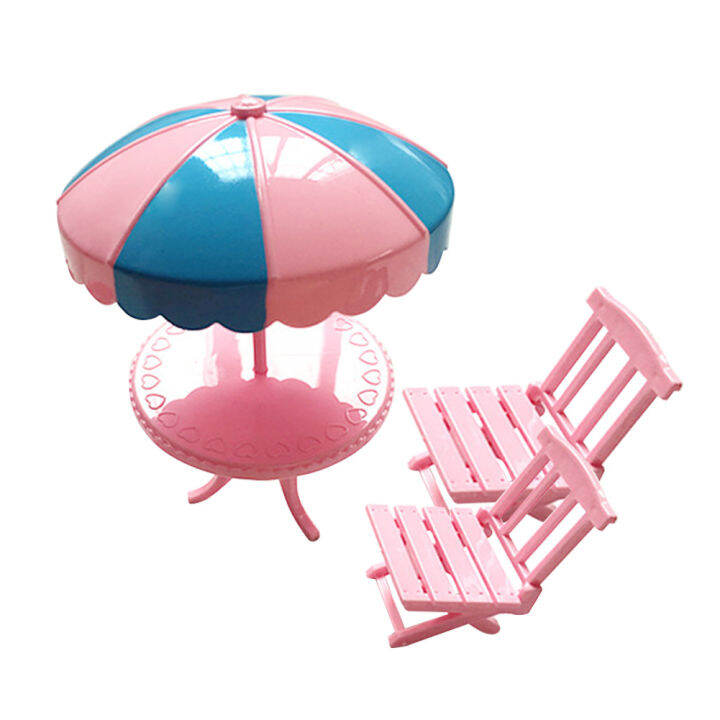 1 Set Outdoor Doll Beach Table with Umbrella Folding Chair Accessories ...