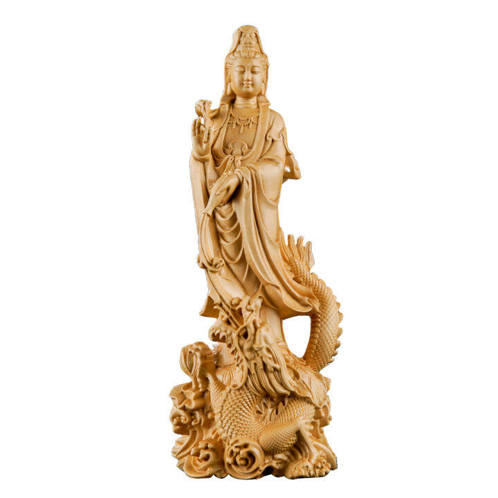 Dragon Guan Yin statue, Wooden buddha statue, wood carving handmade
