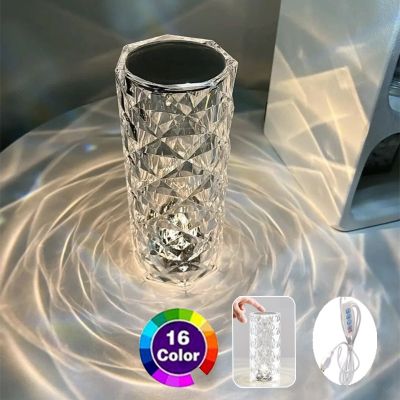16/3 Colors Crystal Table Lamp Touch Remote Diamond Rose Lamp Room Decor Atmosphere Bedsid Night Light Desktop Projector Lights Night Lights