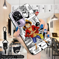 เคส PMP สำหรับ OPPO Reno10 Pro + 5G เคส Hp Oppo Reno10 Pro + 5G (แหวนใส่นิ้ว + สายคล้อง) ลายการ์ตูนสีดำและสีขาวเคสโทรศัพท์ป้องกัน TPU ซิลิโคนนิ่มเคสมือถือกันกระแทก