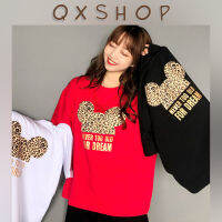 QXshop ☀️เสื้อยืดลายการ์ตูนมีหู? เป๊ะปังไม่ไหว? ใส่ได้ทุกที่ทุกเวลา? แมชท์ง่ายทั้งขาสั้นขายาว?  เสื้อสีแดงหญิง?☁