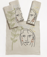 FACE EMBROIDERY NAPKIN - STONE ผ้าเช็ดปากลินินปักลายหน้าคน