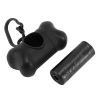 Bone-Shape Pet Waste/Poop Pick-Up Dispenser + 15 Bags w/ A Ring Hook for Carrying (Black)