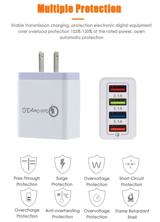 1ชิ้น4-usb-อินเตอร์ปลั๊กอเมริกันชาร์จเร็ว3-0โทรศัพท์มือถืออะแดปเตอร์พกพาผนังมือถือที่ชาร์จที่ชาร์จสำหรับเดินทาง