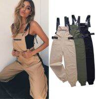 New Khaki Rompers Womens Jumpsuit Long Elegant Zipper Pockets Sleeveless Adjusted Strap High Waist Cotton Fashion Autumn 2019