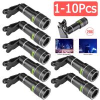 1-10Pcs Universal 20X Zoom Telephoto Lens External Mobile Phone Camera Lens with Clip for Viewing Travel  Mini Telescope Smartphone Lenses