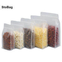 StoBag 50pcs White Lucent Frosted Eight Side Ziplock Bag Self Sealing Pouches Packing Nut Dried Fruit Festival