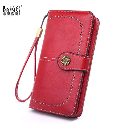 BRIGGS Vintage PU Leather Women Long Wallet Female zipper Hasp for money Clutch Coin Purse Credit Card Holder cartera mujer