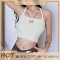 hanshi [2023 new HOT FASHION] lazlook ฤดูร้อนเซ็กซี่ผู้หญิง Y2k โลหะโซ่เซ็กซี่ Tops ribbed Crop Tops หญิง Solid camis Halter Sweet CUTE Tops Women