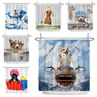 Funny Dog Shower Curtains Cute Animal Whale Children Bathroom Bathtub Curtain Room Decor Fabric Waterproof Curtains With Hooks