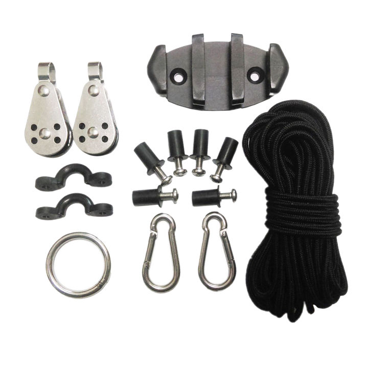 Fenteer Kayak Canoes Anchor Trolley Kit System w/Pulleys Pad Eye Cleats ...