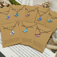 Korean Blue Gradient Butterfly Necklace for Women Girls Silver Color Butterflies Pendant Choker Necklaces Jewelry Gift Wholesale