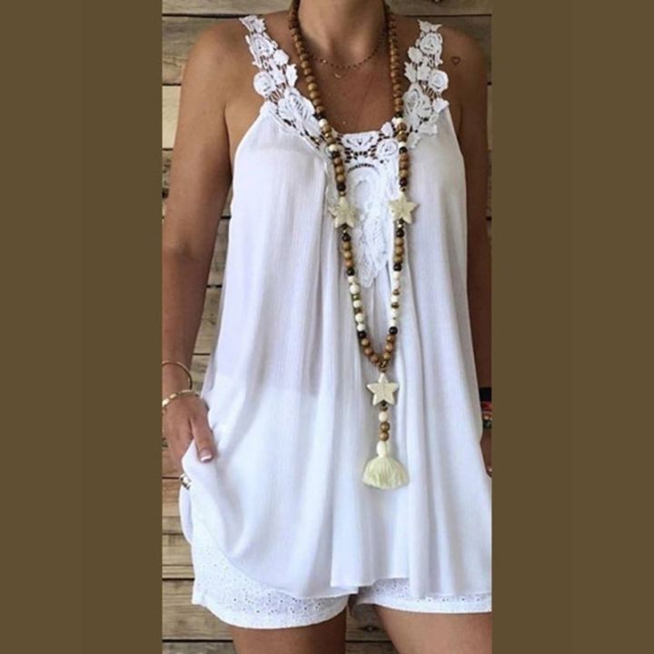 women-fashion-plus-size-loose-casual-pure-color-lace-sleeveless-camisole-summer-tank-tops