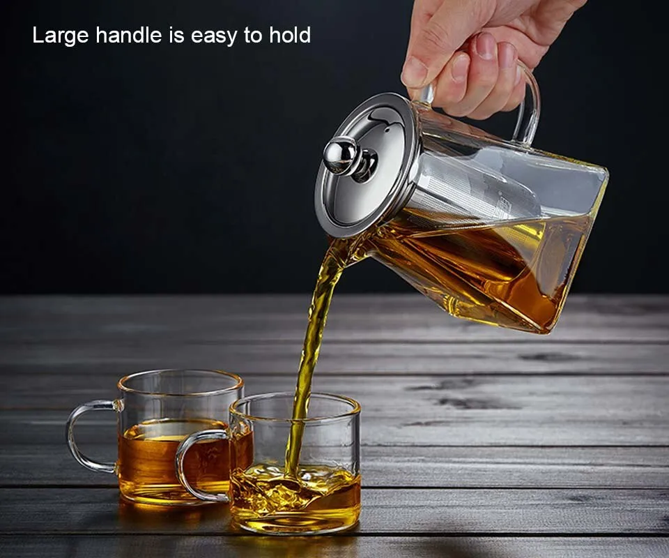 BORREY Square Heat Resistant Glass Teapot With Stainless Steel Infuser  Filter Puer Tea Kettle Clear Glass Tea Pot Cup Tea Sets - AliExpress