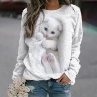 Kawaii Cat Womens T Shirt 3D Print Casual Long Sleeve Tees Oversized Harajuku Sweater Clothing Daily Blouse Female Loose Tops