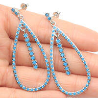 54X21มม. น่ารักสีฟ้า Turquoise Tanzanite CZ Hollow milgrain สวมใส่ทุกวัน Silver STUD ต่างหูขายส่ง Drop Ship