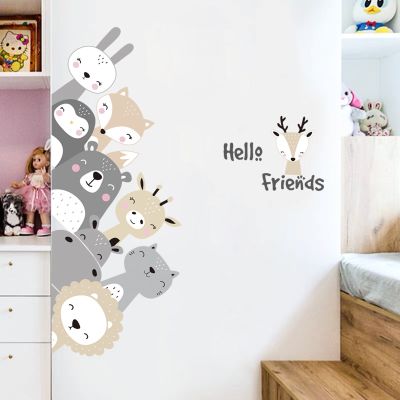 Cartoon Cute Animals Lion Bear Hippo Friends Wall Stickers Door Stickers Kids Room Decorative Wall Decals Deer Nursery Stickers