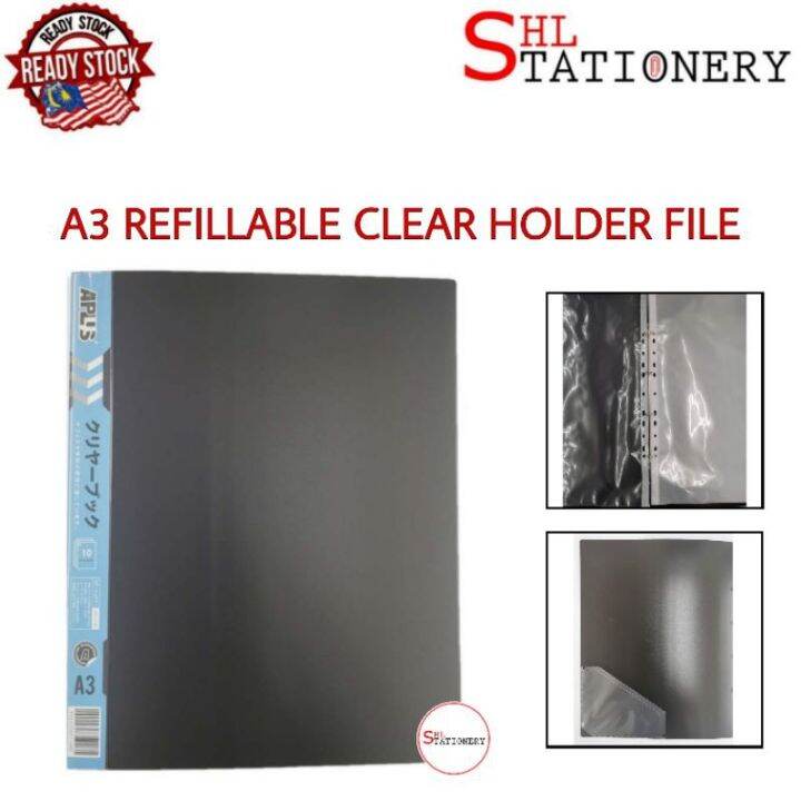 APLUS A3 Hard Plastic Cover Refillable Clear Holder File 10 Pockets ...