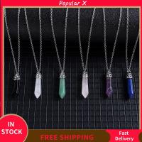 POPULAR X ของขวัญสำหรับผู้หญิงผู้ชาย สีเขียว Aventurine อเมทิสต์ พระเครื่อง จี้หินธรรมชาติ สร้อยคอหินบำบัดพลังงาน โรสควอตซ์ สร้อยคอคริสตัลหกเหลี่ยม