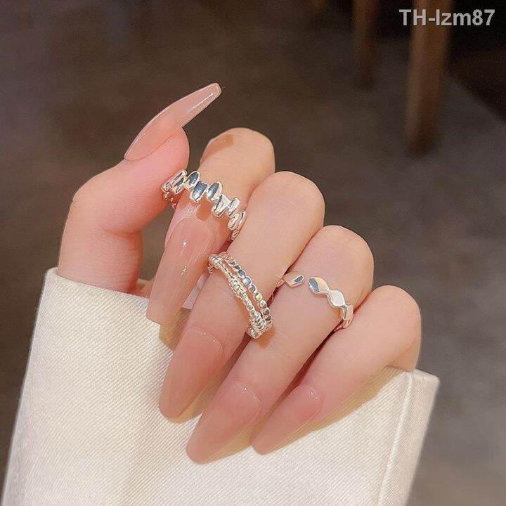 เครื่องประดับ-ins-tide-south-korea-the-new-geometry-adjustable-ring-opening-female-light-luxury-niche-suit-index-finger-ring-ring