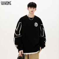 Suikone เสื้อสเวตเตอร์คอกลมผู้ชาย,ใหม่เสื้อลำลองทรงหลวมสไตล์อเมริกัน