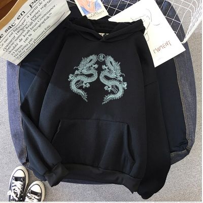 Autumn Winter WomenS Sweatshirt Chinese Style Dragon Graphic Hoodie Long-Sleeved Men Pullover Hoodie Harajuku Streetwear Size Xxs-4Xl