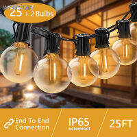 พลังงานแสงอาทิตย์ G40สาย LED ไฟ7.62M/25ft 25ซ็อกเก็ตทั้งหมด27หลอดไฟสีขาว IP45กันน้ำในร่ม