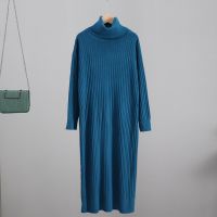 GIGOGOU Turtleneck Cowlneck Women Long Knit Straight Dress Autumn Winter Thick Warm Midi Dress Ribbed Knitted Christmas Dresses