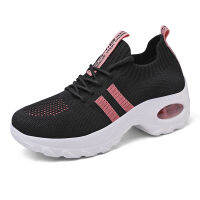 Womens Vulcanize Shoes Mesh Air Cushion Casual Shoes Female Lace-up Sock Shoes Heightening Walking Shoes Elastic Light Outside