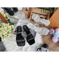 COD สกรีนSHOES SH019-ส้นสูงเพชรหรูหรา2สาย-ส้นกลม