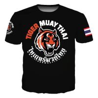 MMA Summer Tiger Muay Thai Boxing Gym Training Short Sleeve T-shirt Sports Training Tee Breathable and Quick-drying