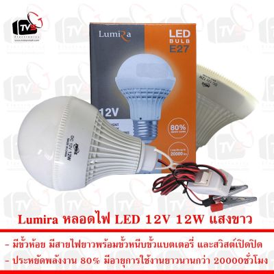 HOT** Lumira หลอดไฟ LED 12V 12W แสงขาว มีขั้วหนีบและสวิสต์ ส่งด่วน หลอด ไฟ หลอดไฟตกแต่ง หลอดไฟบ้าน หลอดไฟพลังแดด